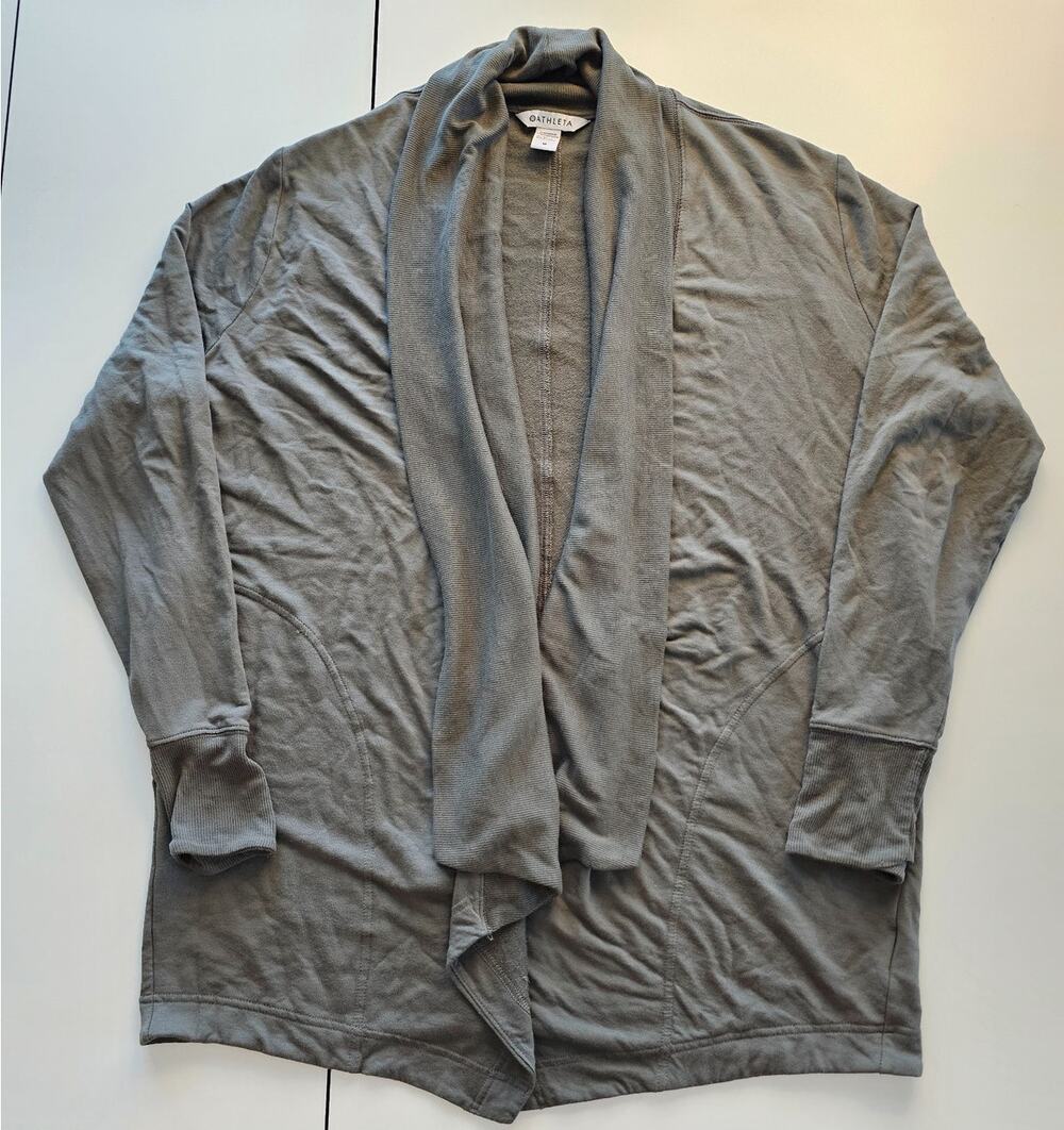 Athleta Pranayama Restore Wrap Cardigan Women M Olive Green Tencel Modal